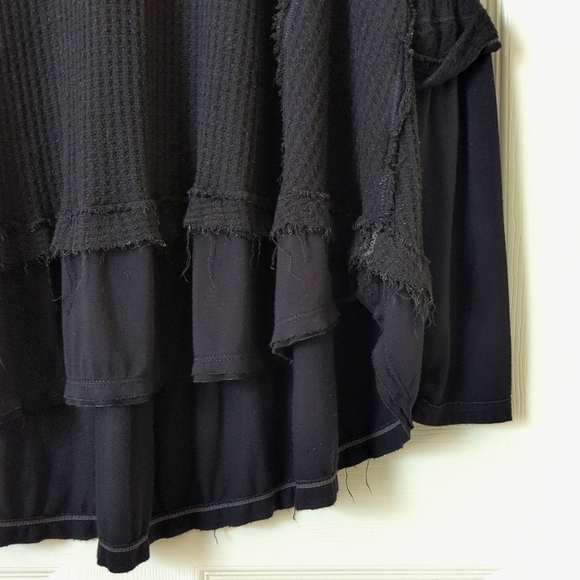 We The Free Laguna Oversized Thermal Waffle Knit Long Sleeve V-neck Top Black M - Picture 7 of 11